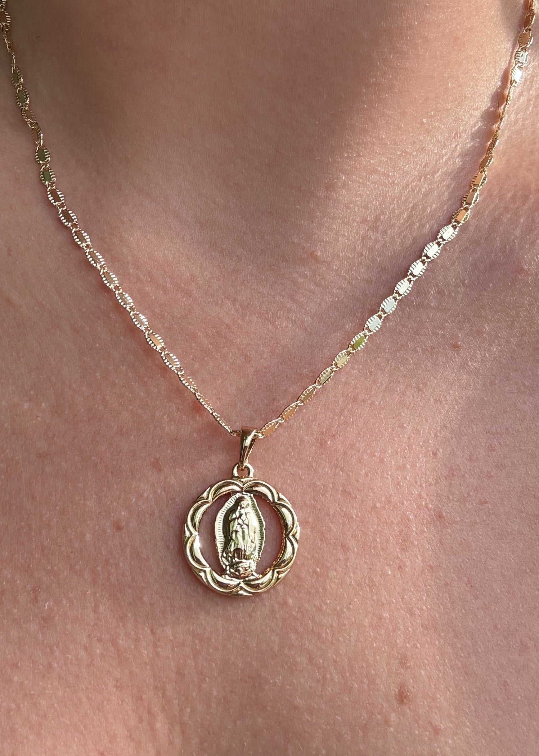 Guadalupe Virgin Circular Medal Necklace