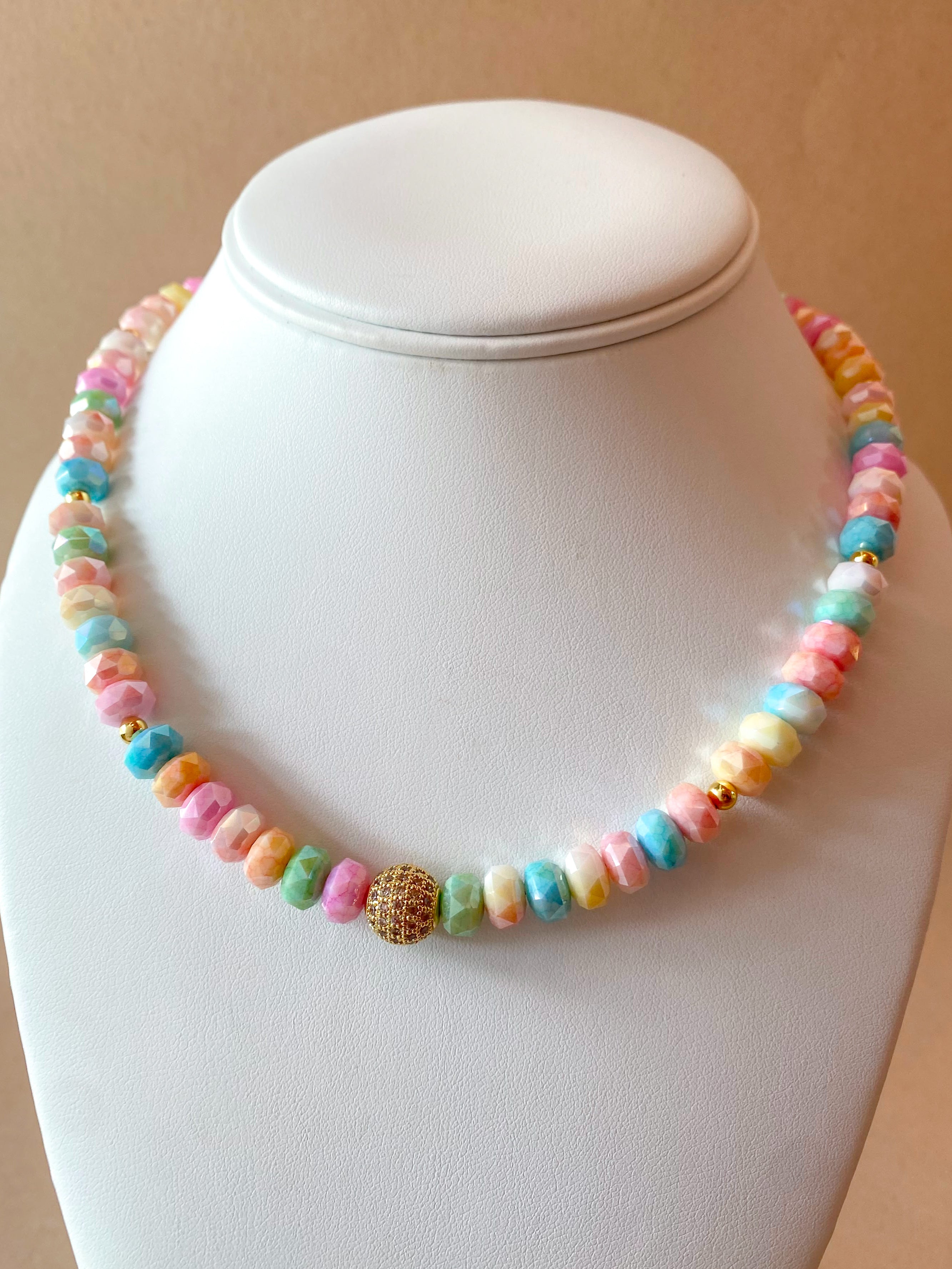 Golden Fire Ball Pastel Colors Beads Necklace