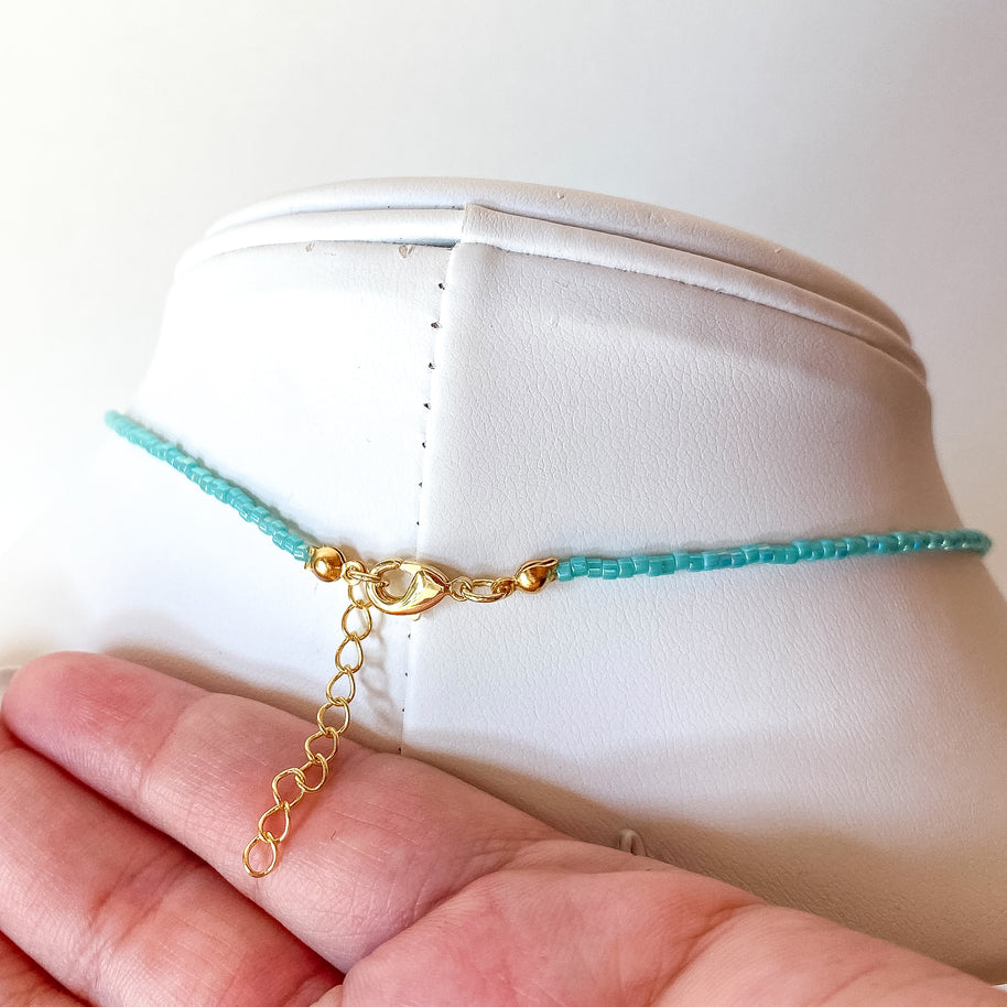 Red and Turquoise Blue Golden Miyuki Choker Necklace