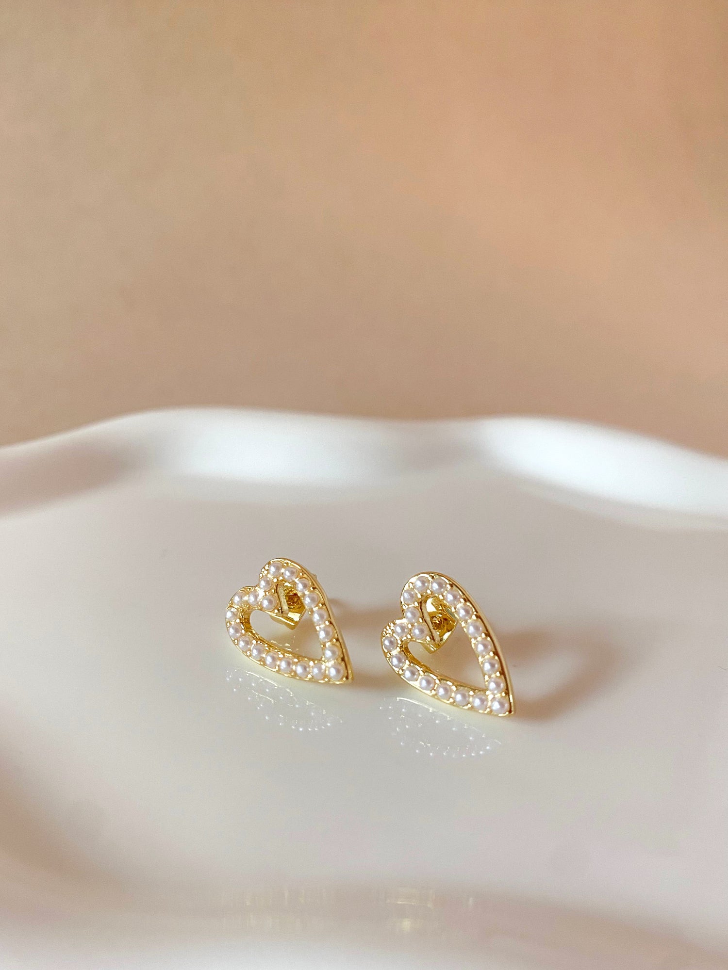 Pearls Heart Shape Golden Earrings