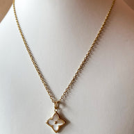 White Mother of Pearl Clover Steel Necklace