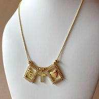 Golden Crystal Faith, Cross & Heart Scapular Necklace