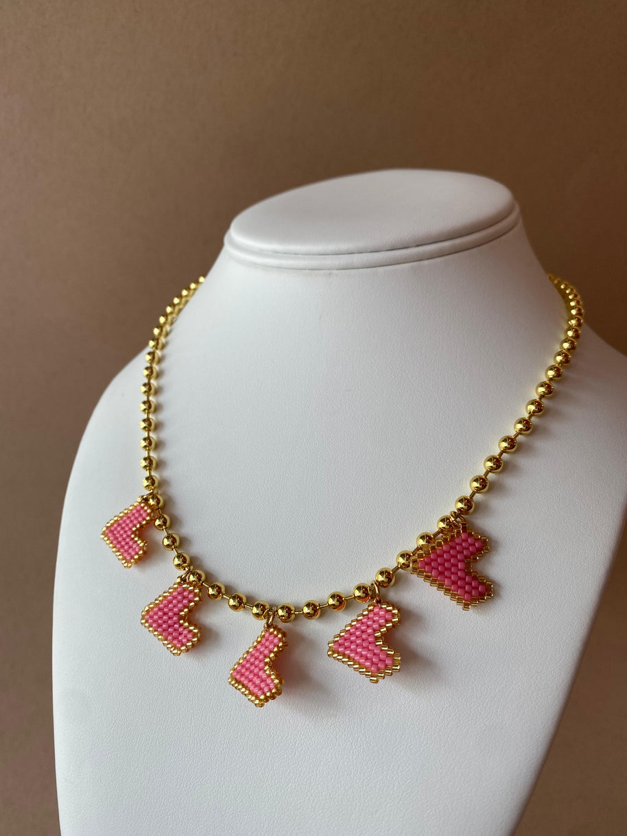 Pink Hearts Miyuki Handmade Necklace