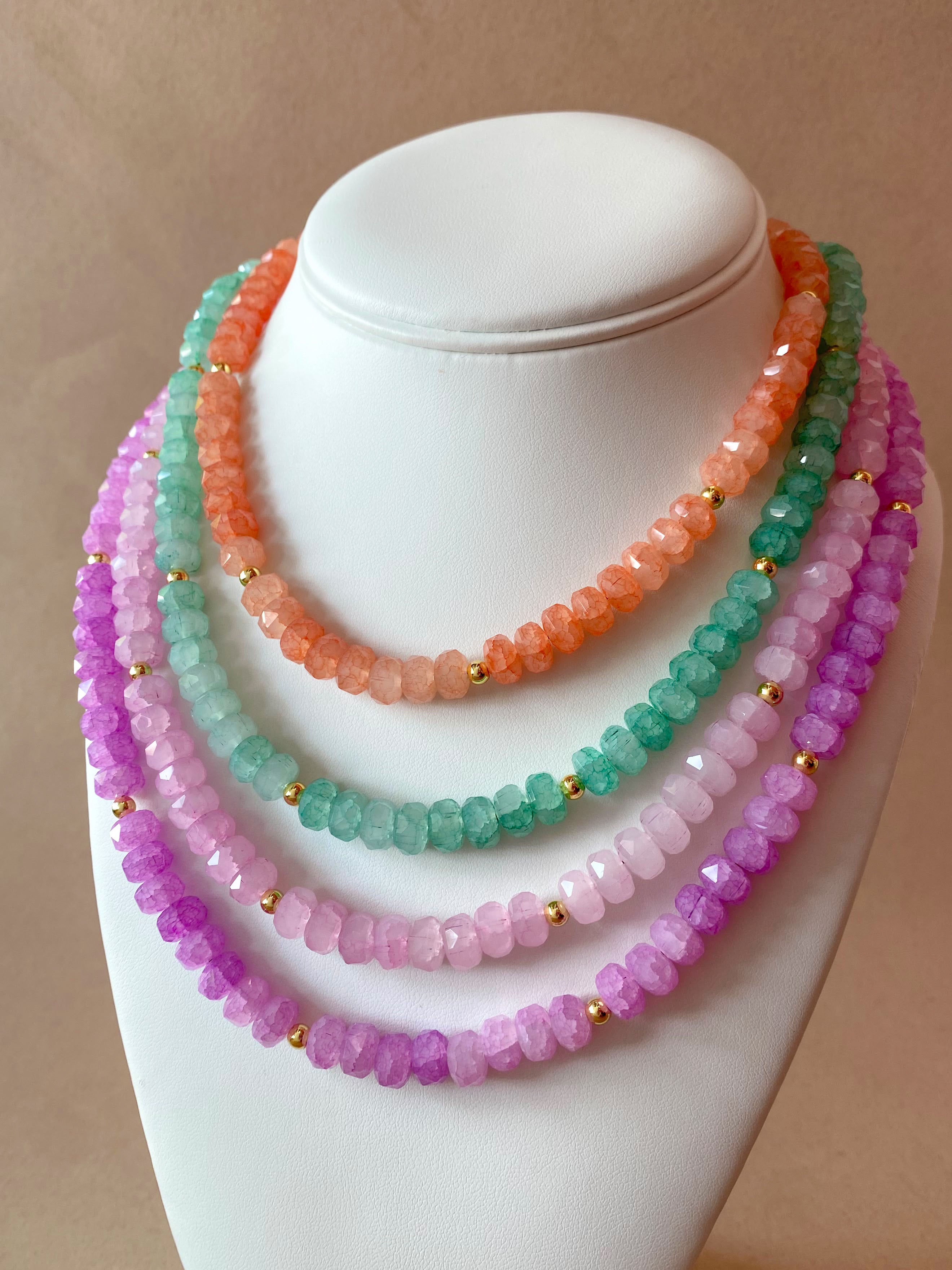 Orange, Green, Pink and Purple Crystal Beads Necklaces