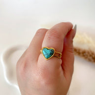 Turquoise Heart Golden Steel Adjustable Ring
