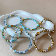 Elastic Crystal Blue, Turquoise and Brown Steel St. Benedict Bracelets