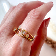 3 Zircons Style Layer Golden Steel Ring