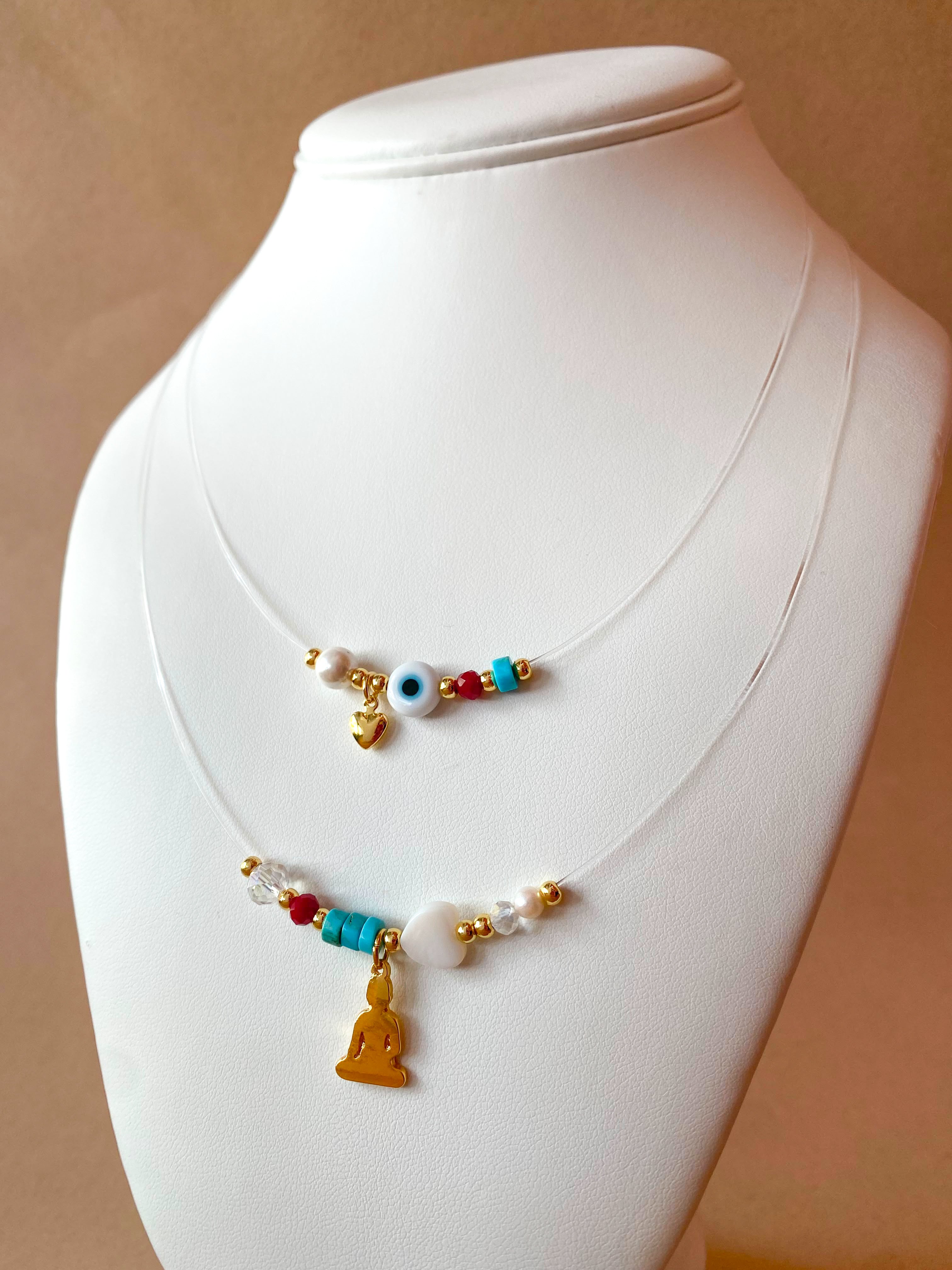 2 Styles of Evil Eye and Buddha Variety of Charms Ghost Necklaces