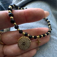 Our Father and Cross Elastic Black Bracelet