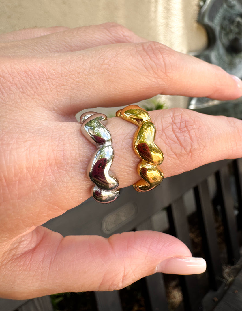 Stainless Steel Ring with Silver Hearts