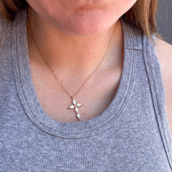 Golden Crystal Cross Steel Necklace
