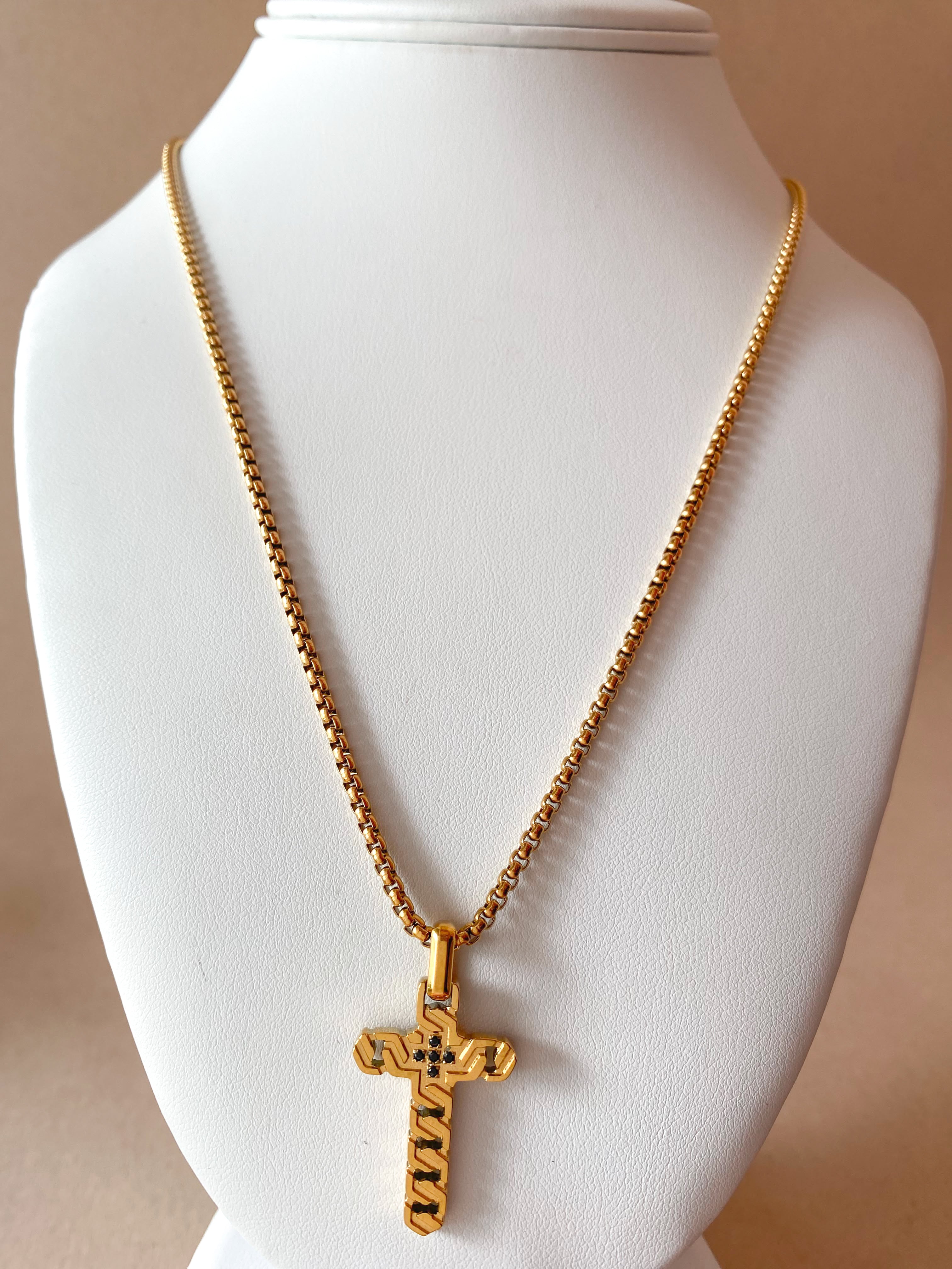 Golden Interlaced Style Cross Large Men Necklace