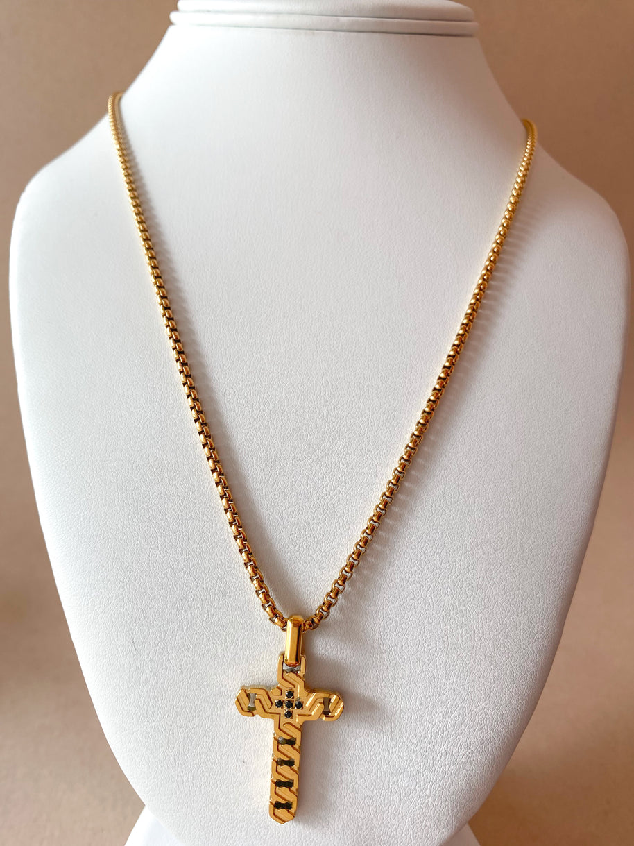 Golden Interlaced Style Cross Large Men Necklace