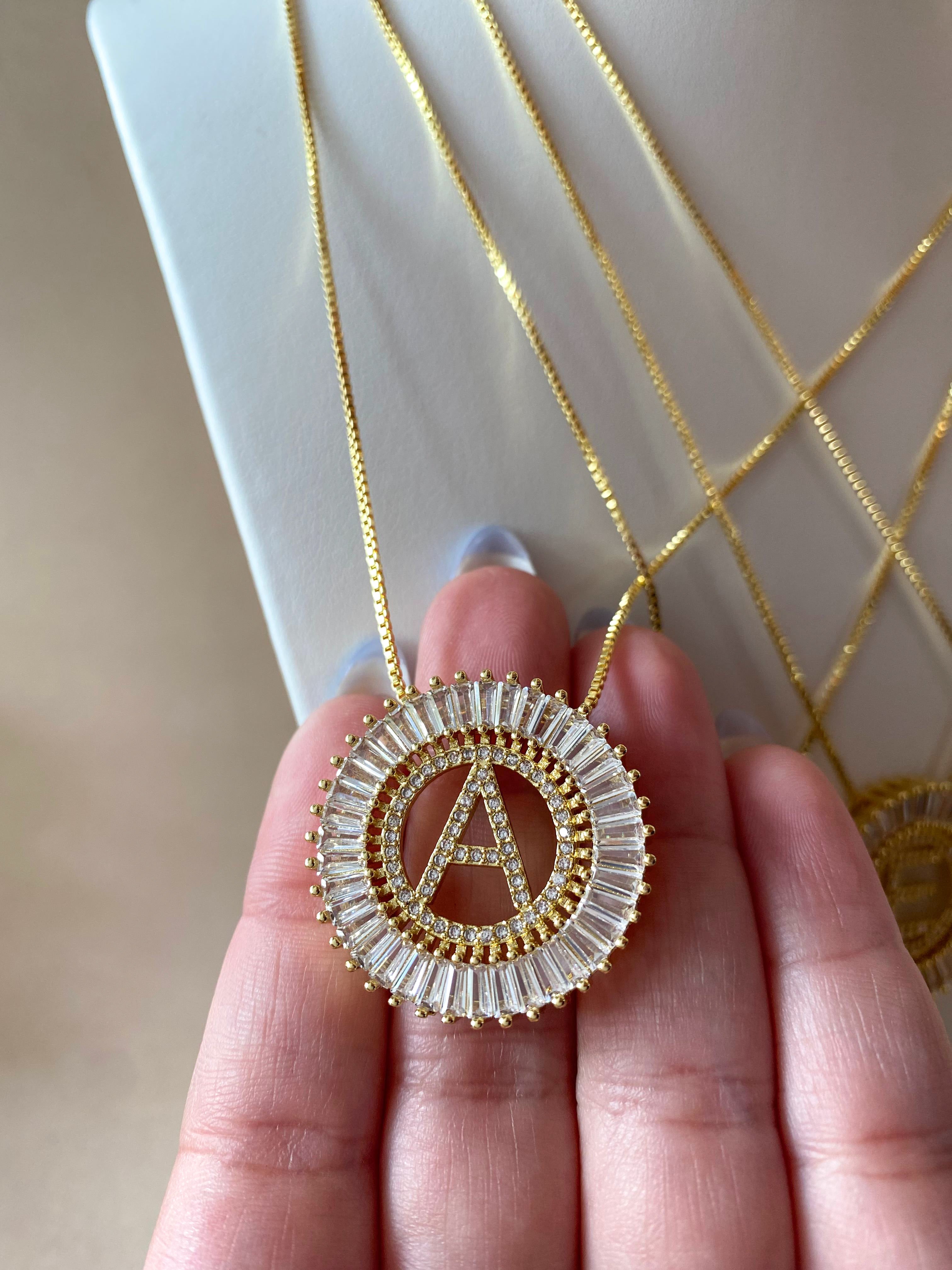 Crystal Circular Initial Necklaces