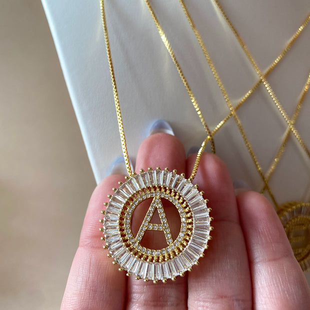 Crystal Circular Initial Necklaces
