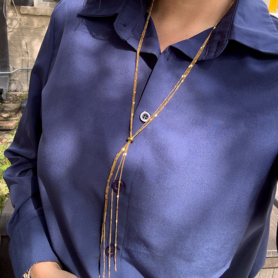 Golden Shiny Adjustable Y Style Chain Steel Necklace