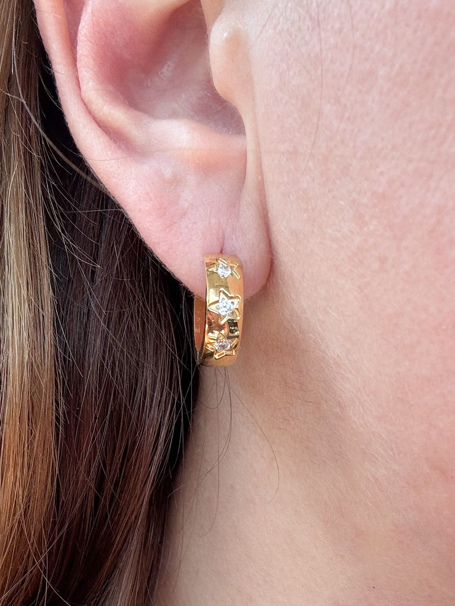 Crystal Stars ⭐️ Golden Steel Hoops