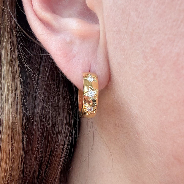 Crystal Stars ⭐️ Golden Steel Hoops