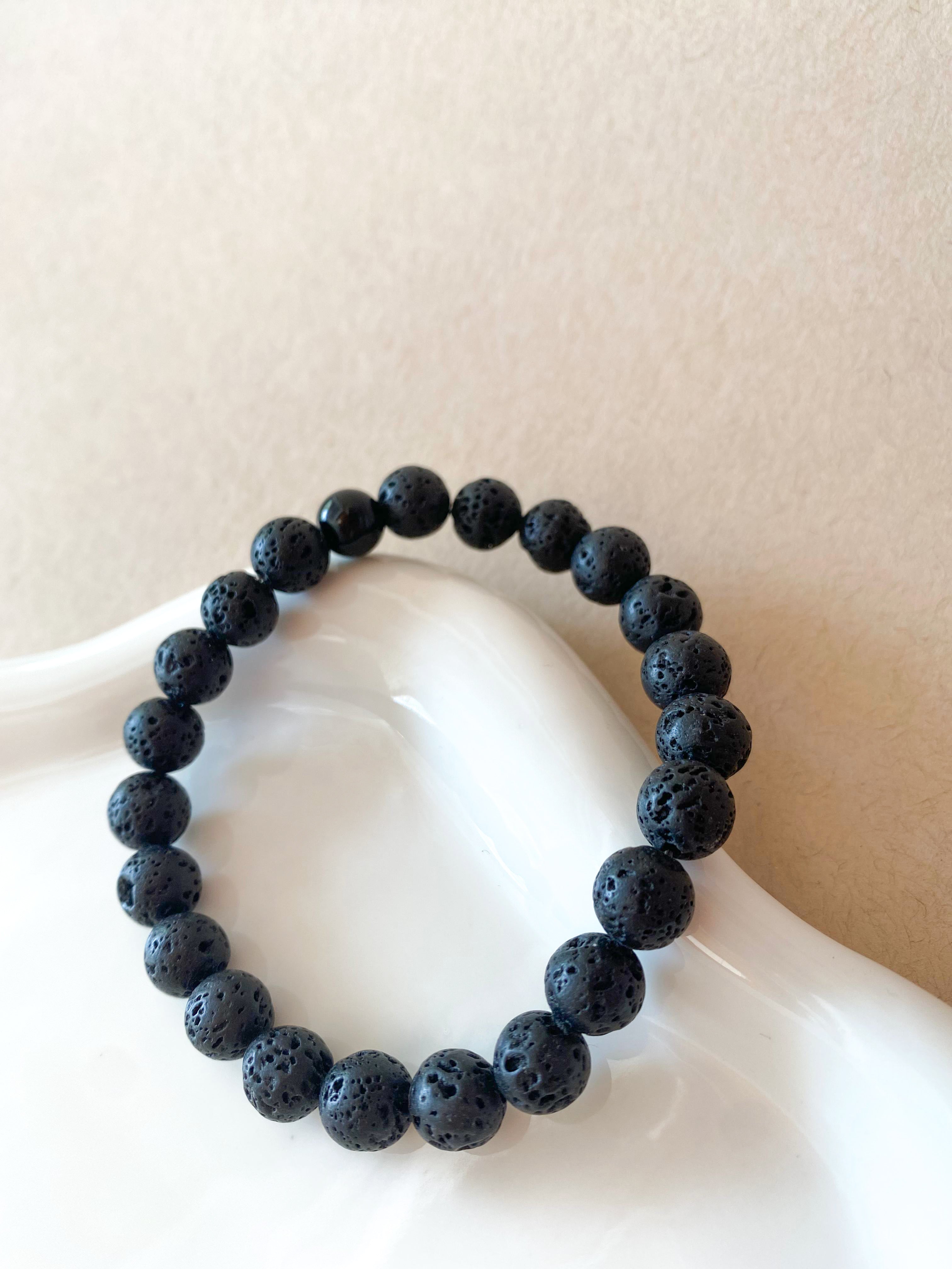 Volcanic Stones 🪨 Black Elastic Men Bracelet