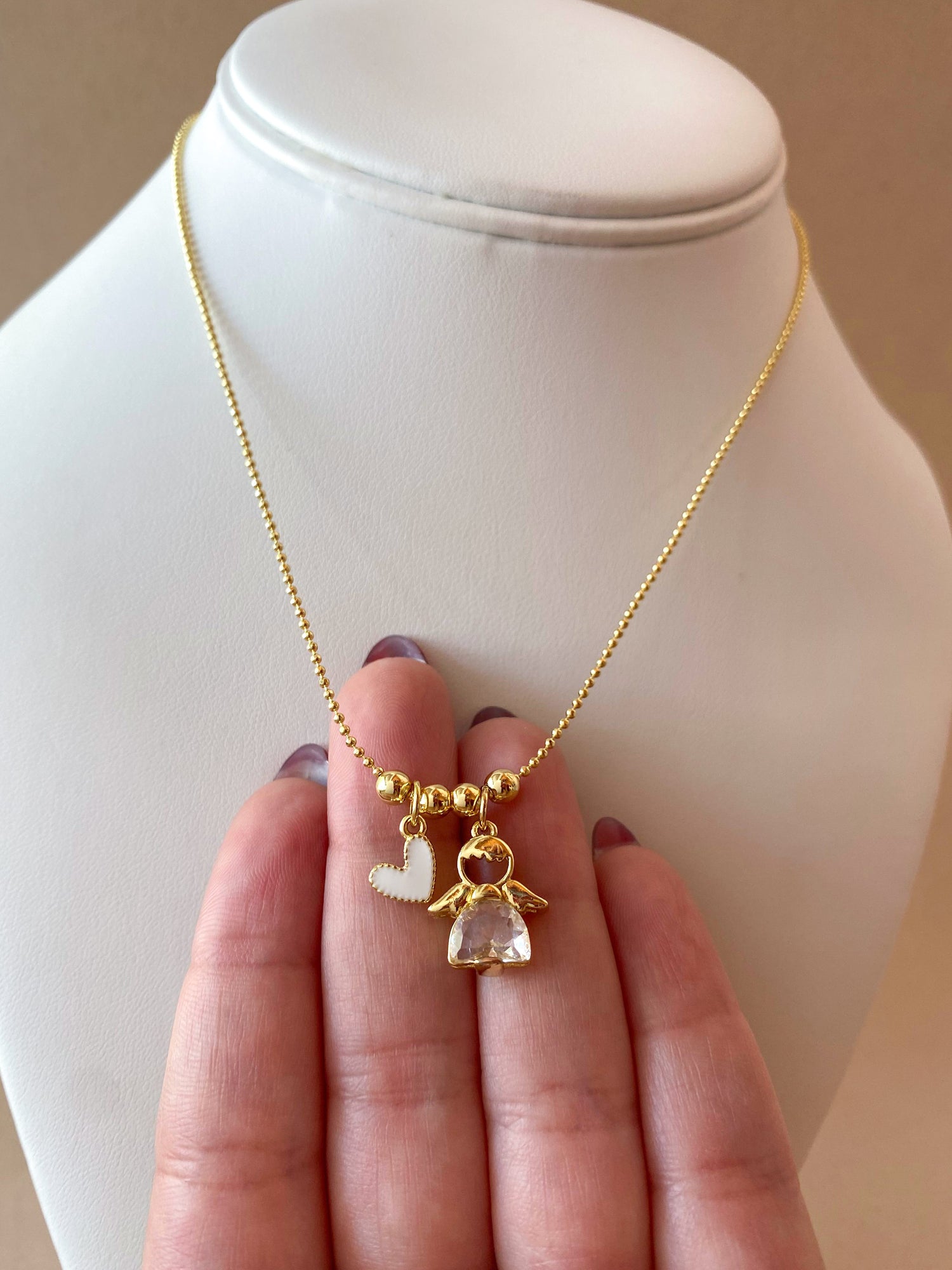 Angel and White Heart Style Necklace