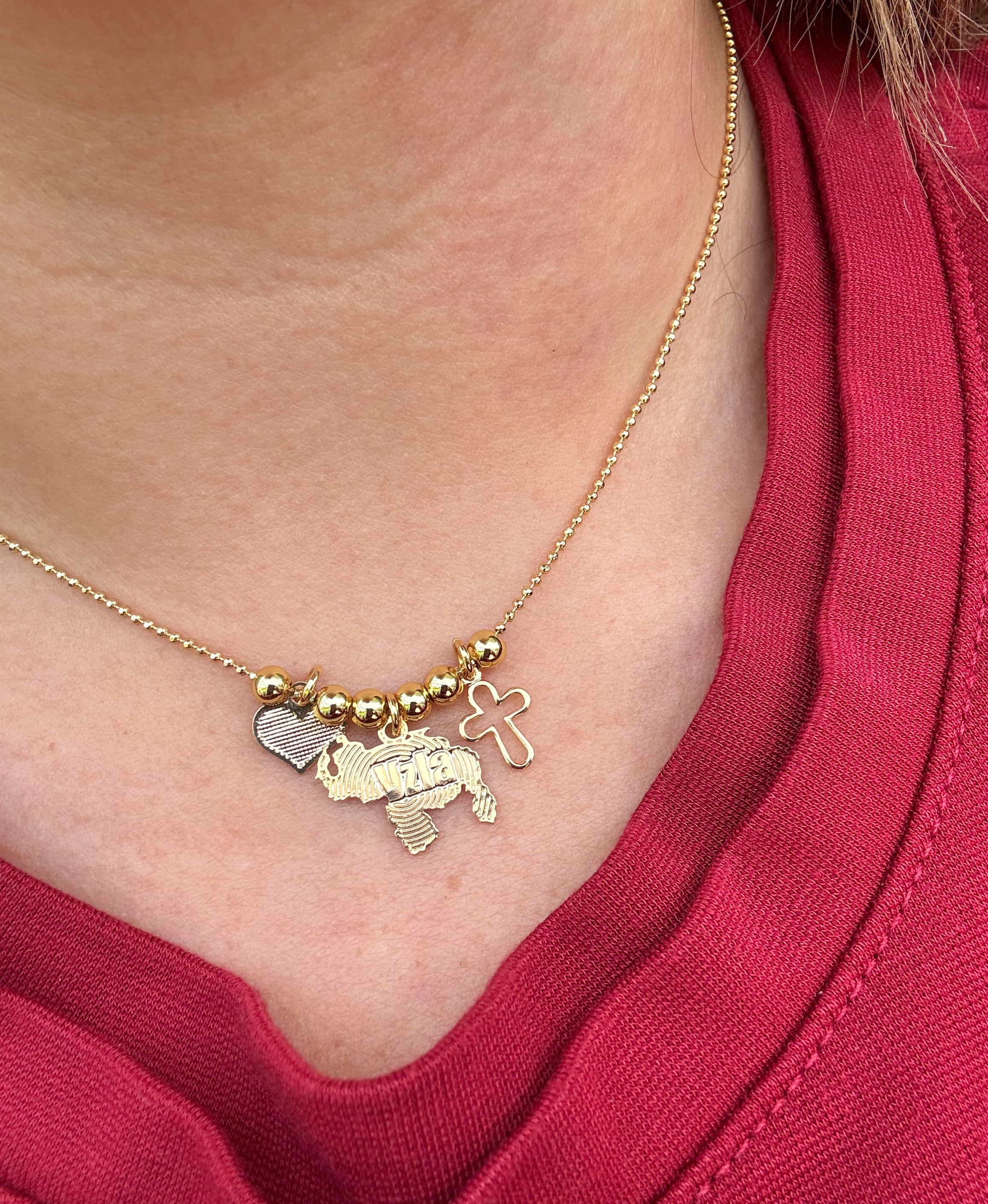 Map Venezuela + Heart + Cross Necklace