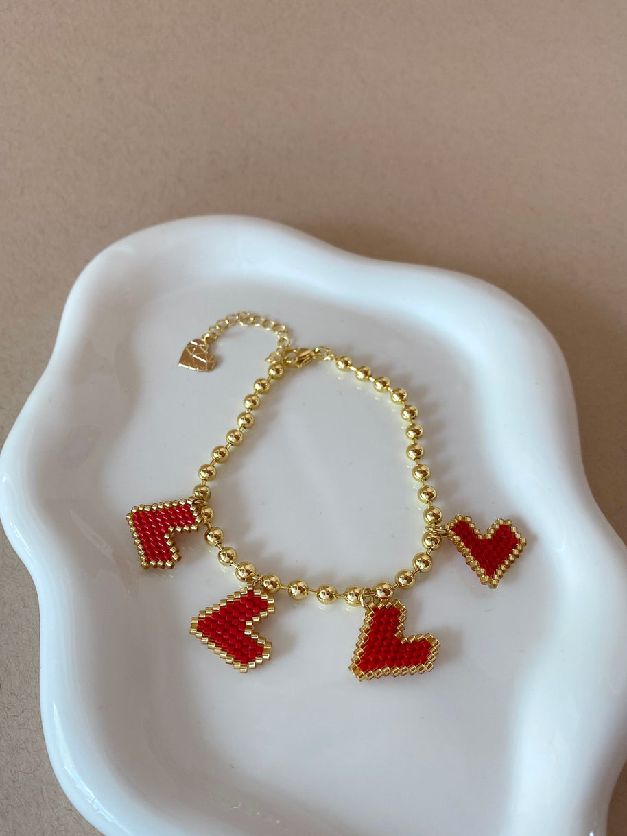 Multi Red & Pink Heart Miyuki Bracelet