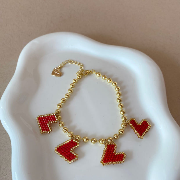 Multi Red & Pink Heart Miyuki Bracelet