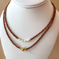 Brown Little Shiny Crystals Pearl & Golden Necklaces