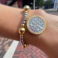 Silver and Gold St Benedict Balls Adjustable Bracelet