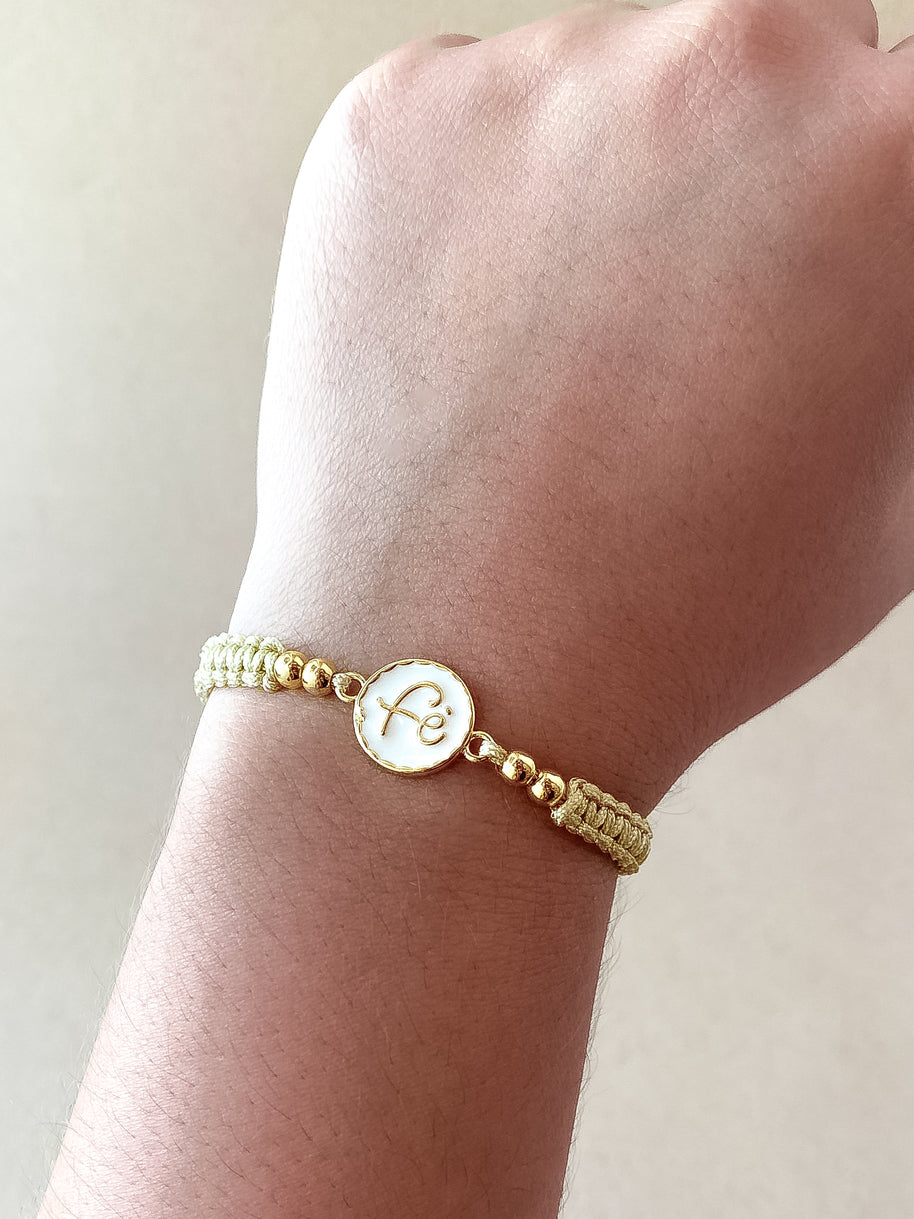 White Faith & Beige Adjustable Thread Bracelet