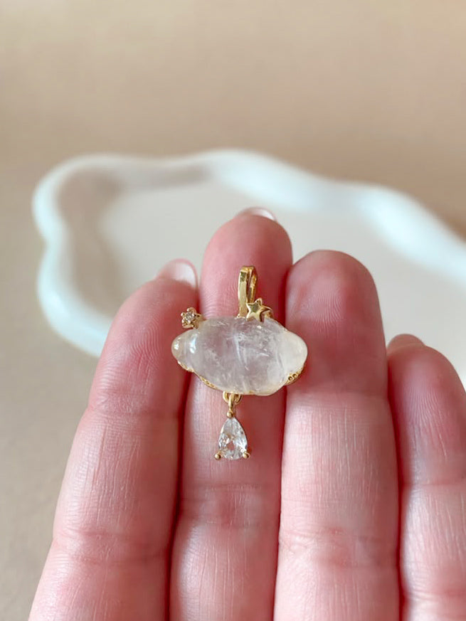 Cloud and Raindrop White Quartz Crystal Charm