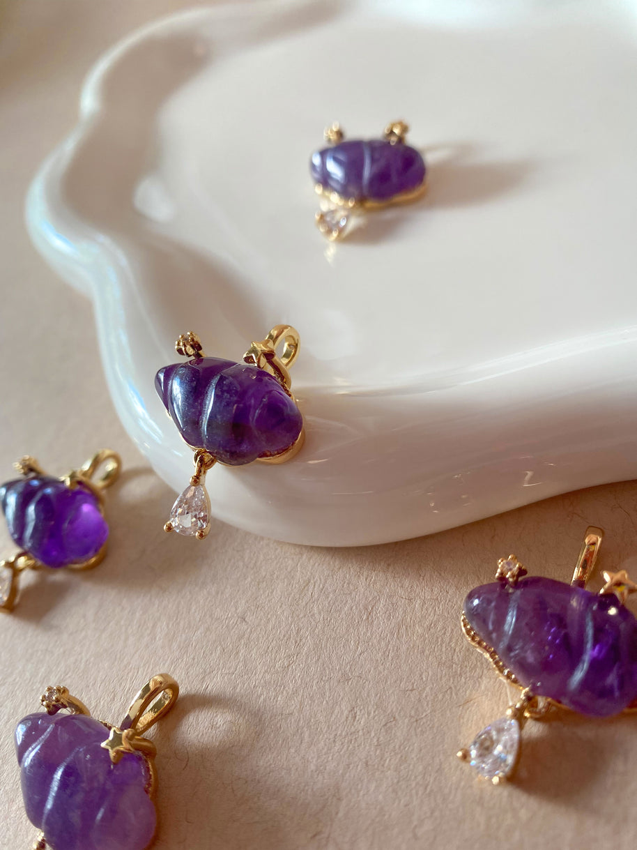 Cloud and Raindrop Amethyst Crystal Charm