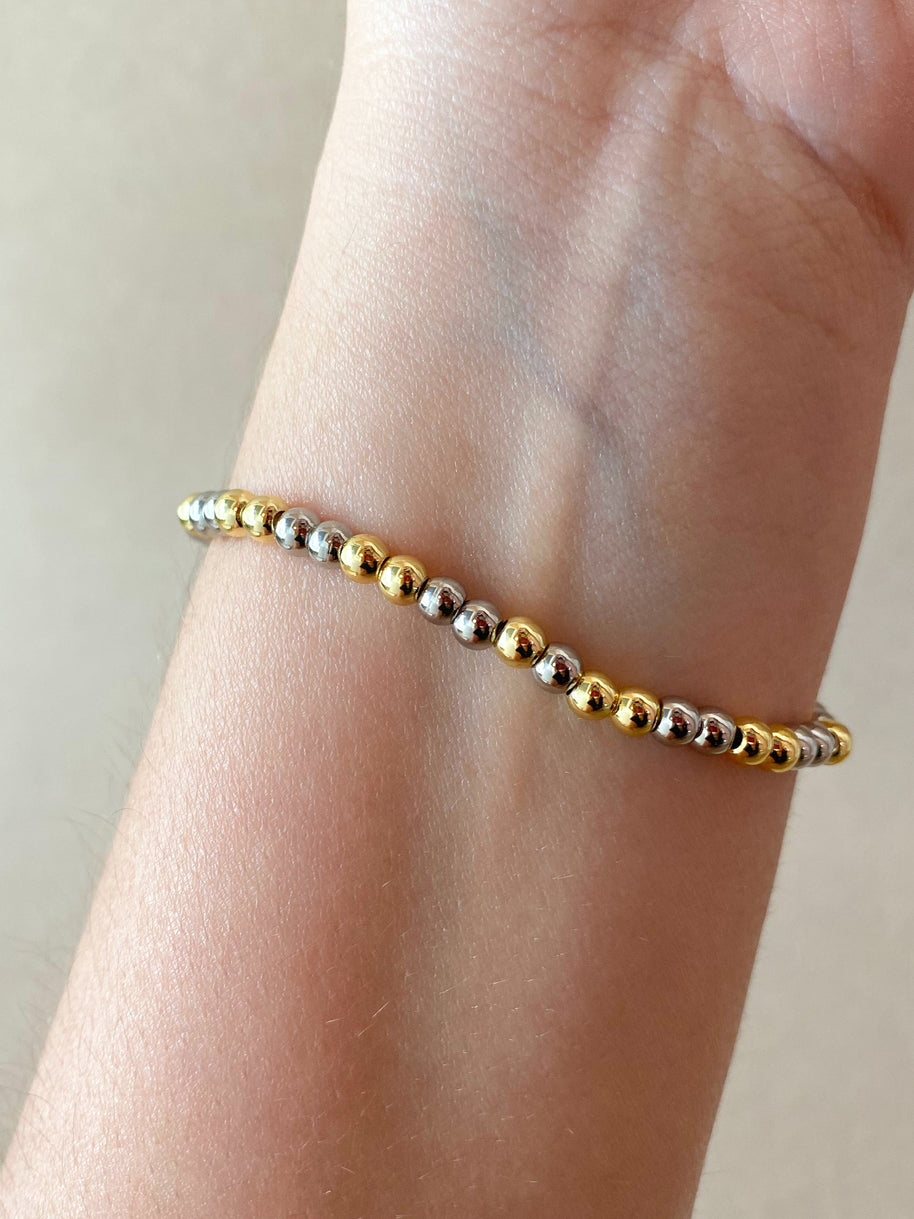 Golden or 2 Gold Style Elastic Bracelet with Heart Shape Charm