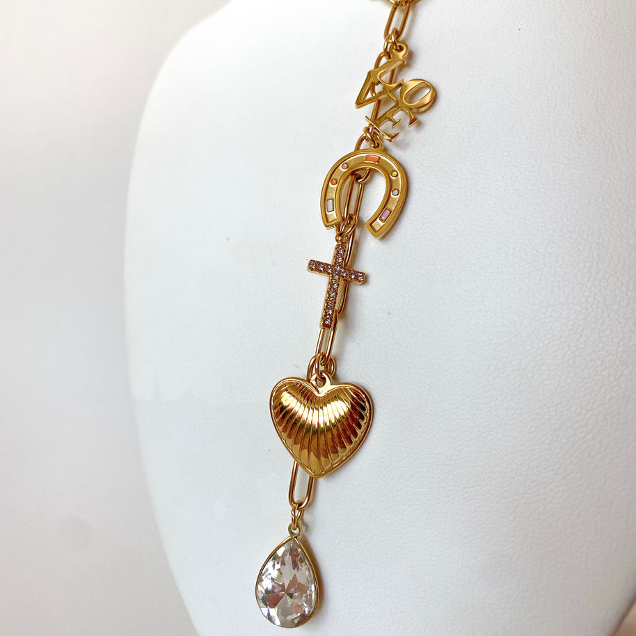 Love Multicharm PaperClip Steel Necklace