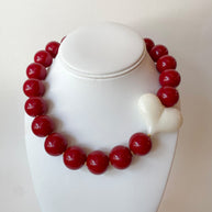 Acrylic Red Wine Gumball Bead with White Heart Necklace