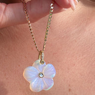 Opal Flower Crystal Stone Charm Necklace