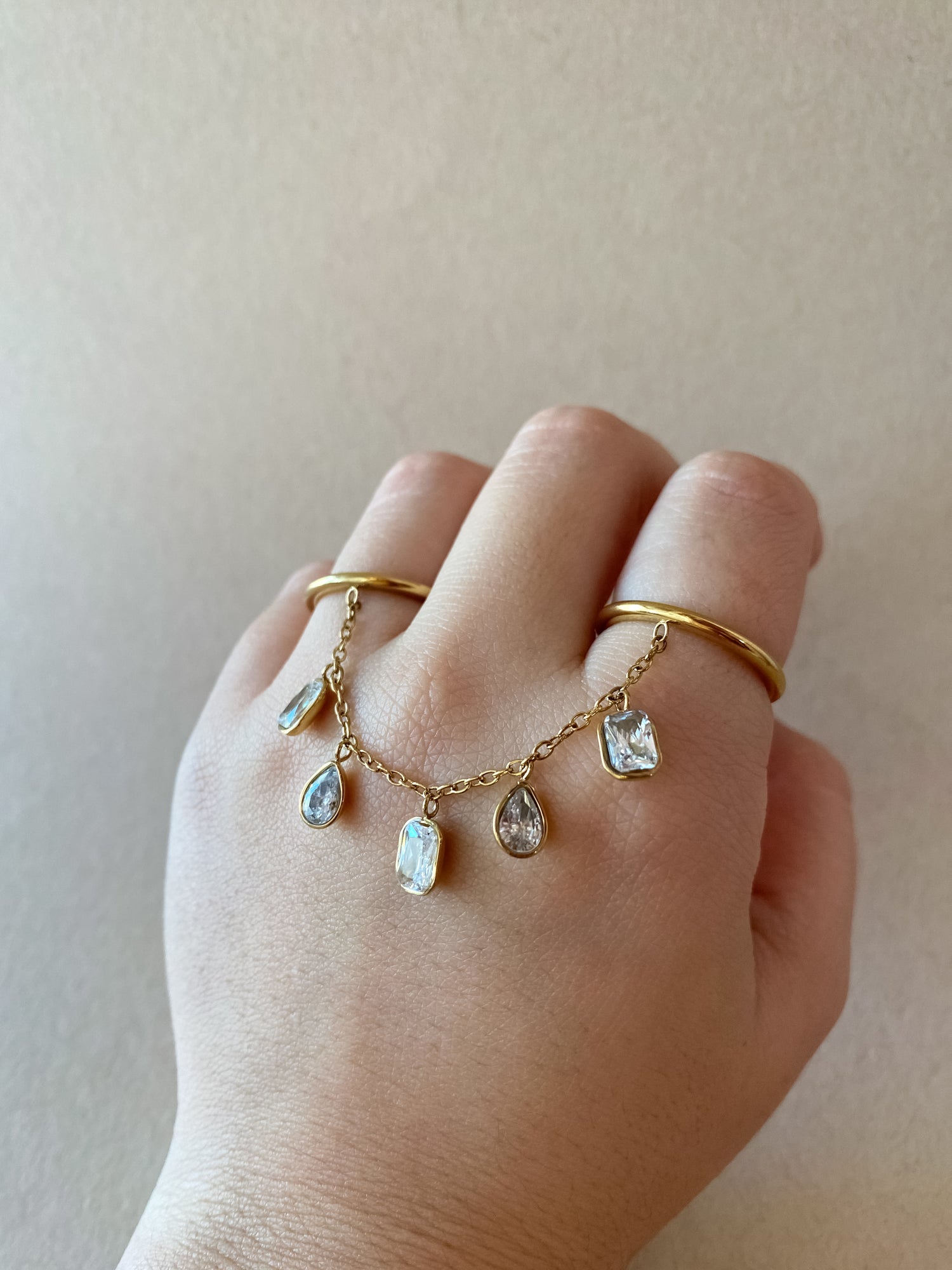 Doble Crystals Golden Steel Ring