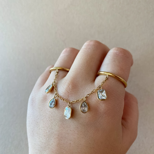 Doble Crystals Golden Steel Ring