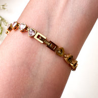 Golden & Pink Little Hearts Pattern Steel Bracelet