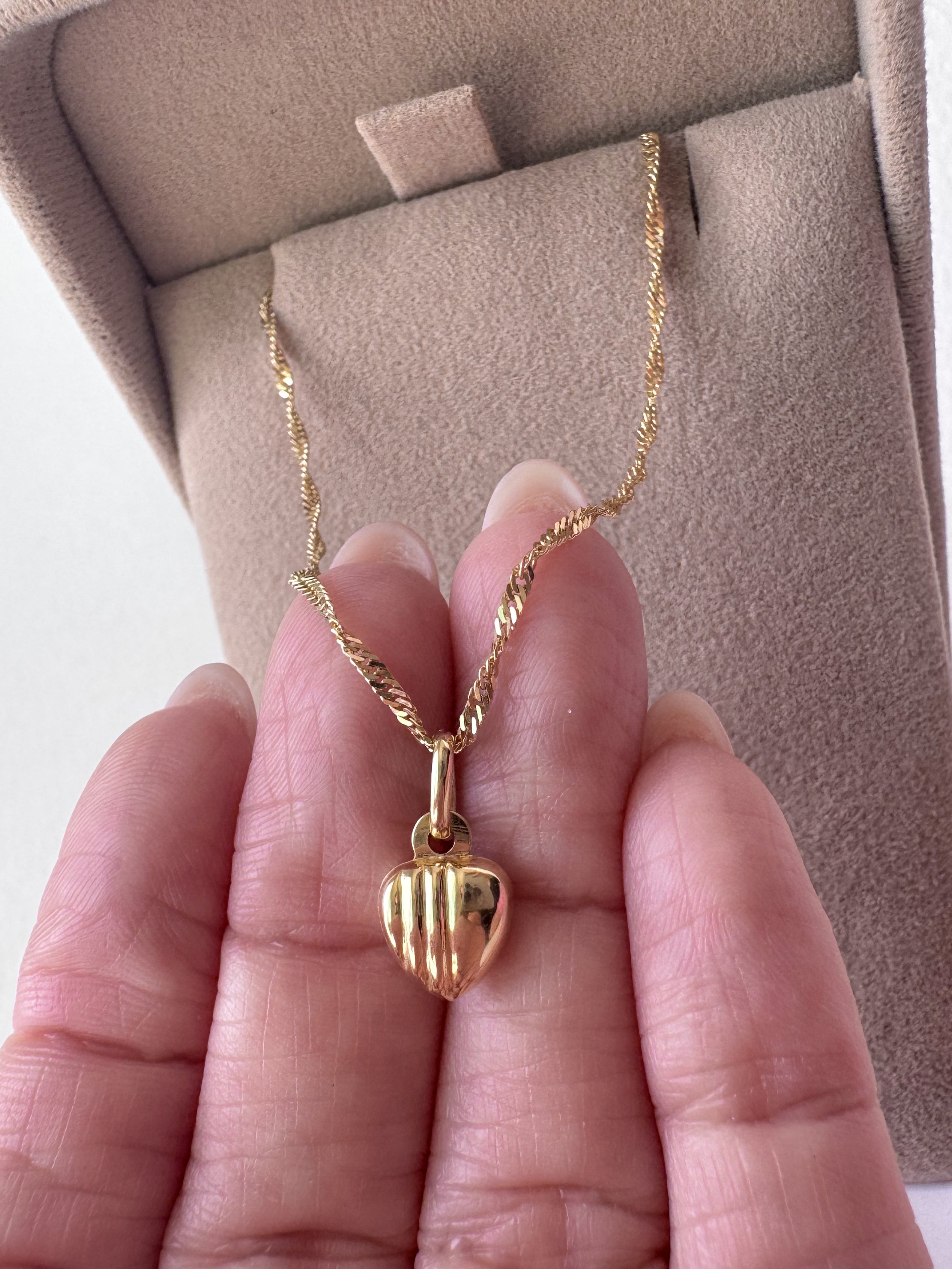 Singapure Chain 14k Solid Gold Necklace with little heart