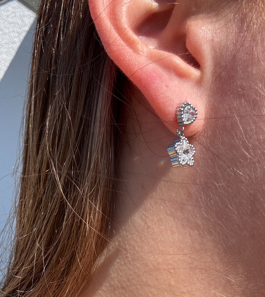 Silver Heart & Flowers Steel Earrings