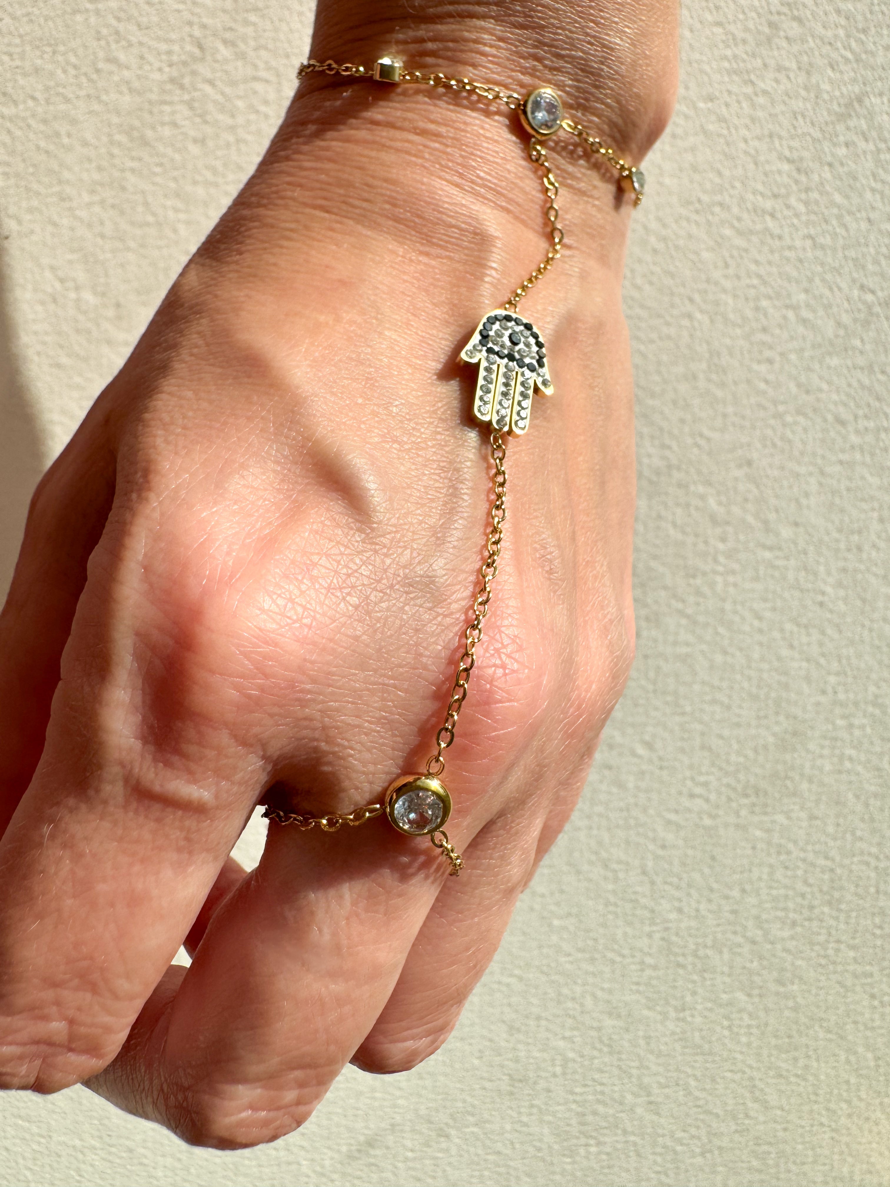 Golden Ring & Bracelet Hamsa Charm