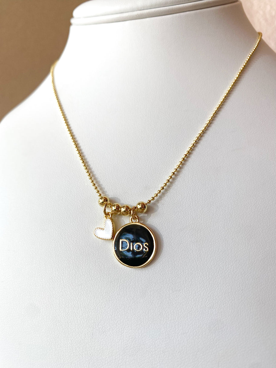 God Black Charm & White Heart Necklace