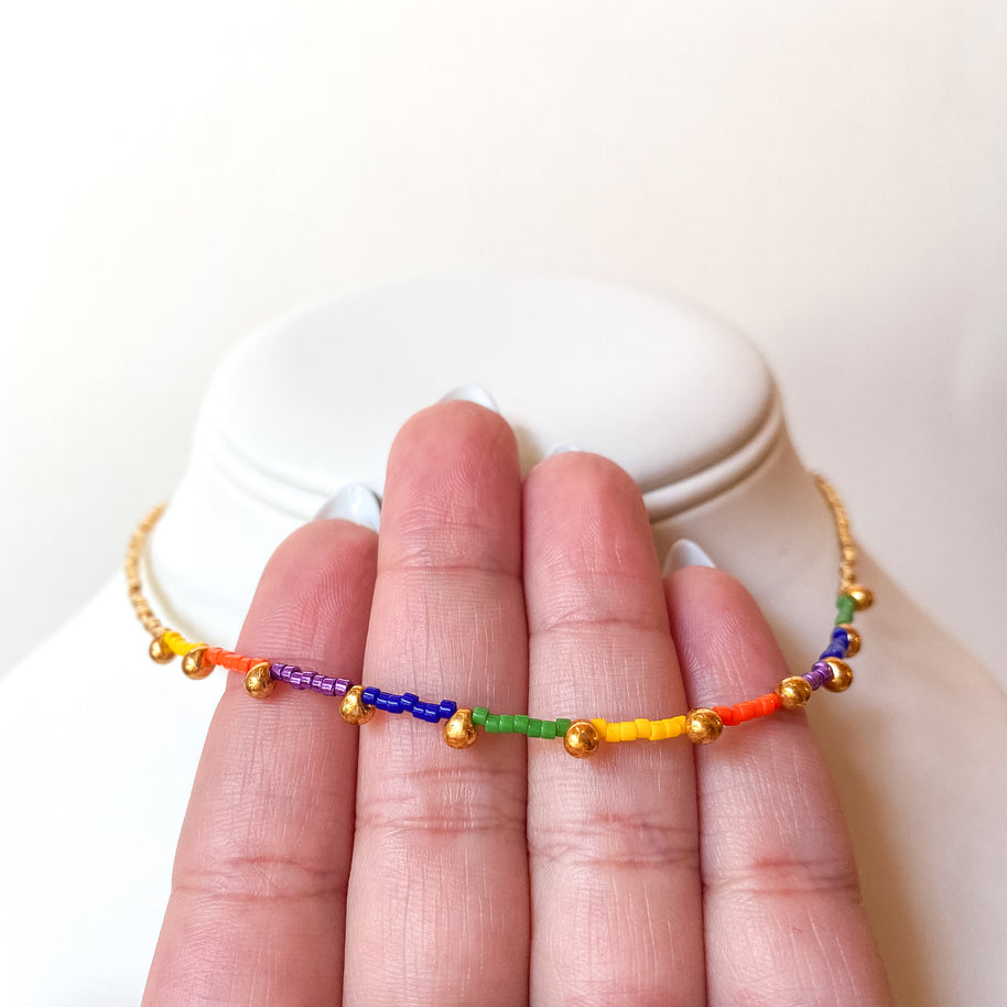 Variety of Multicolor Miyuki, Golden Beads and Pearls Choker Necklace