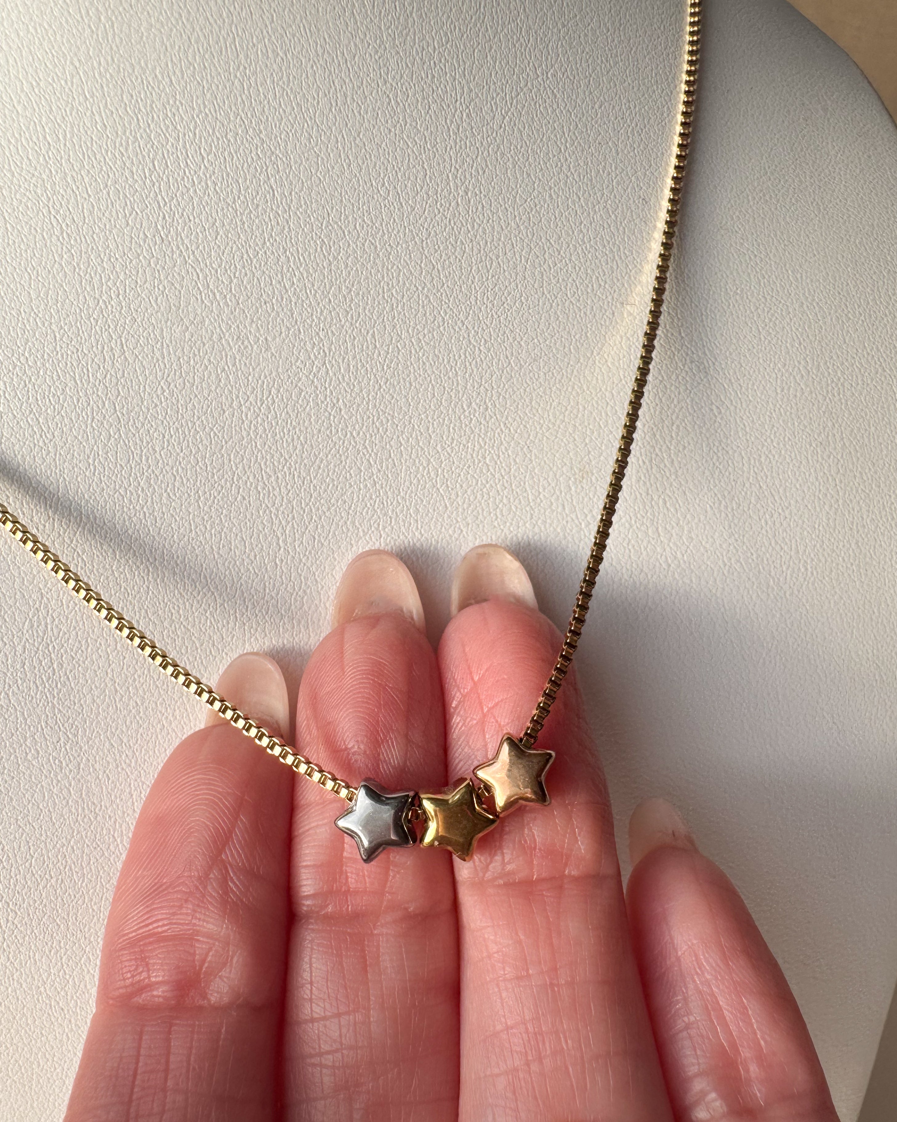 3 Gold Stars Steel Necklace