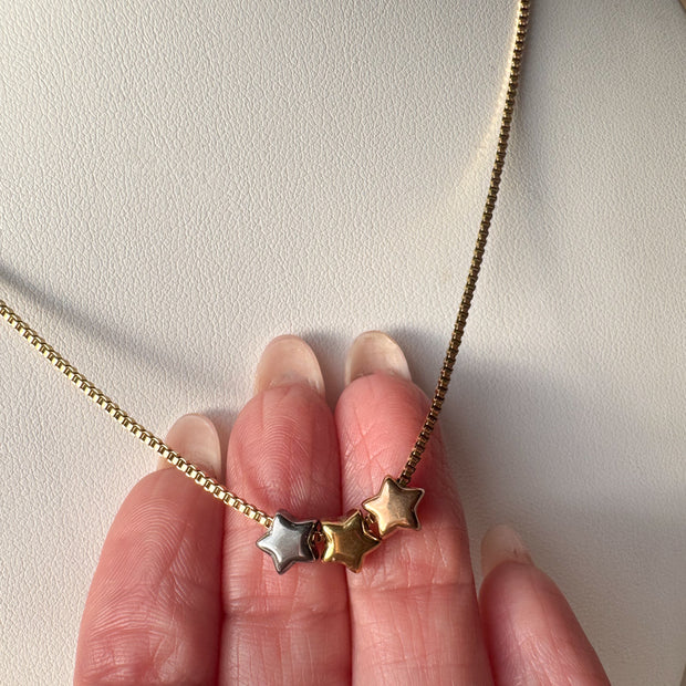 3 Gold Stars Steel Necklace