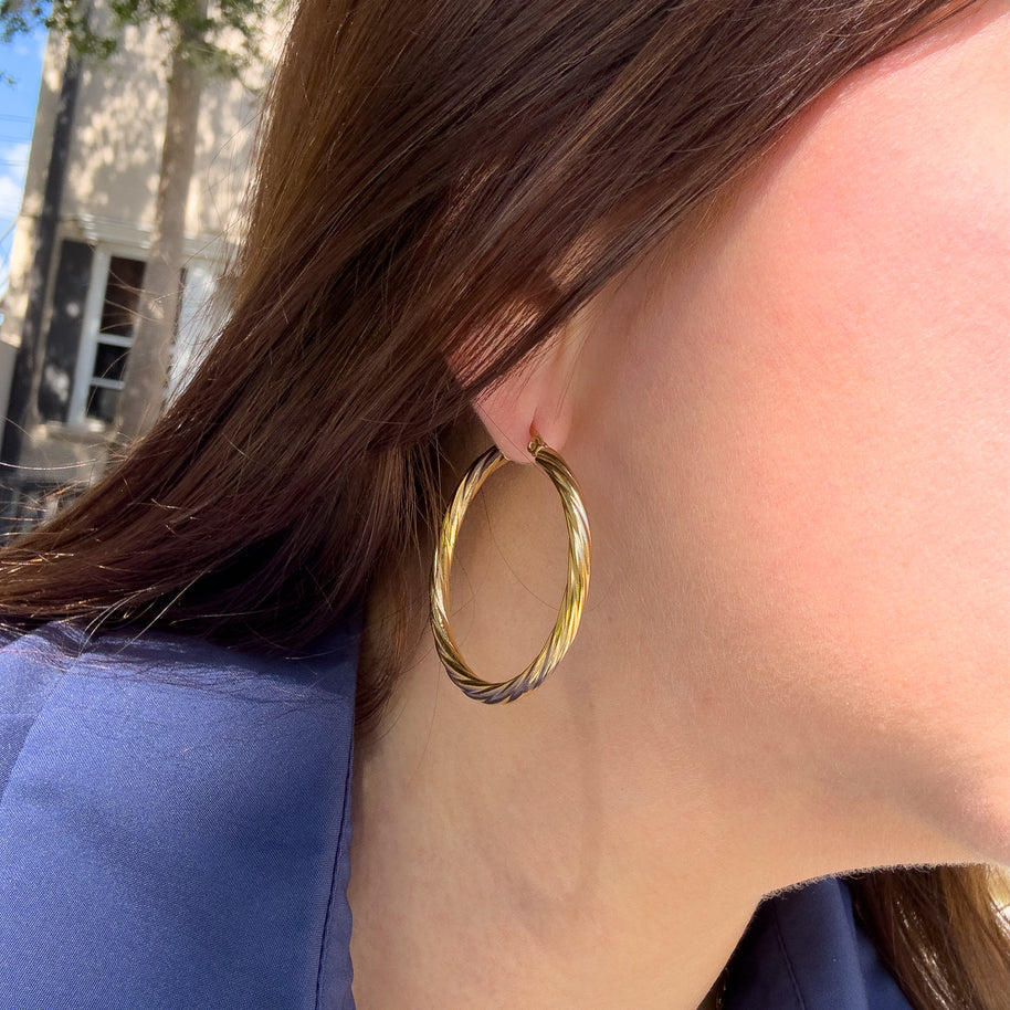 Spiral Golden Steel Big Hoops