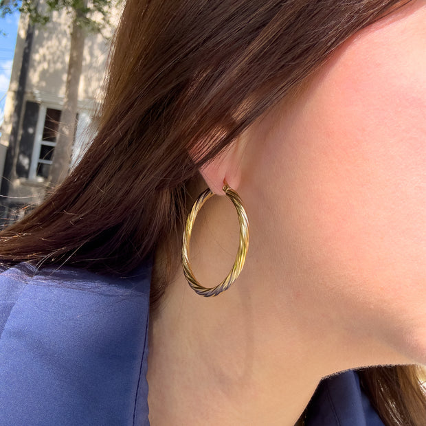 Spiral Golden Steel Big Hoops