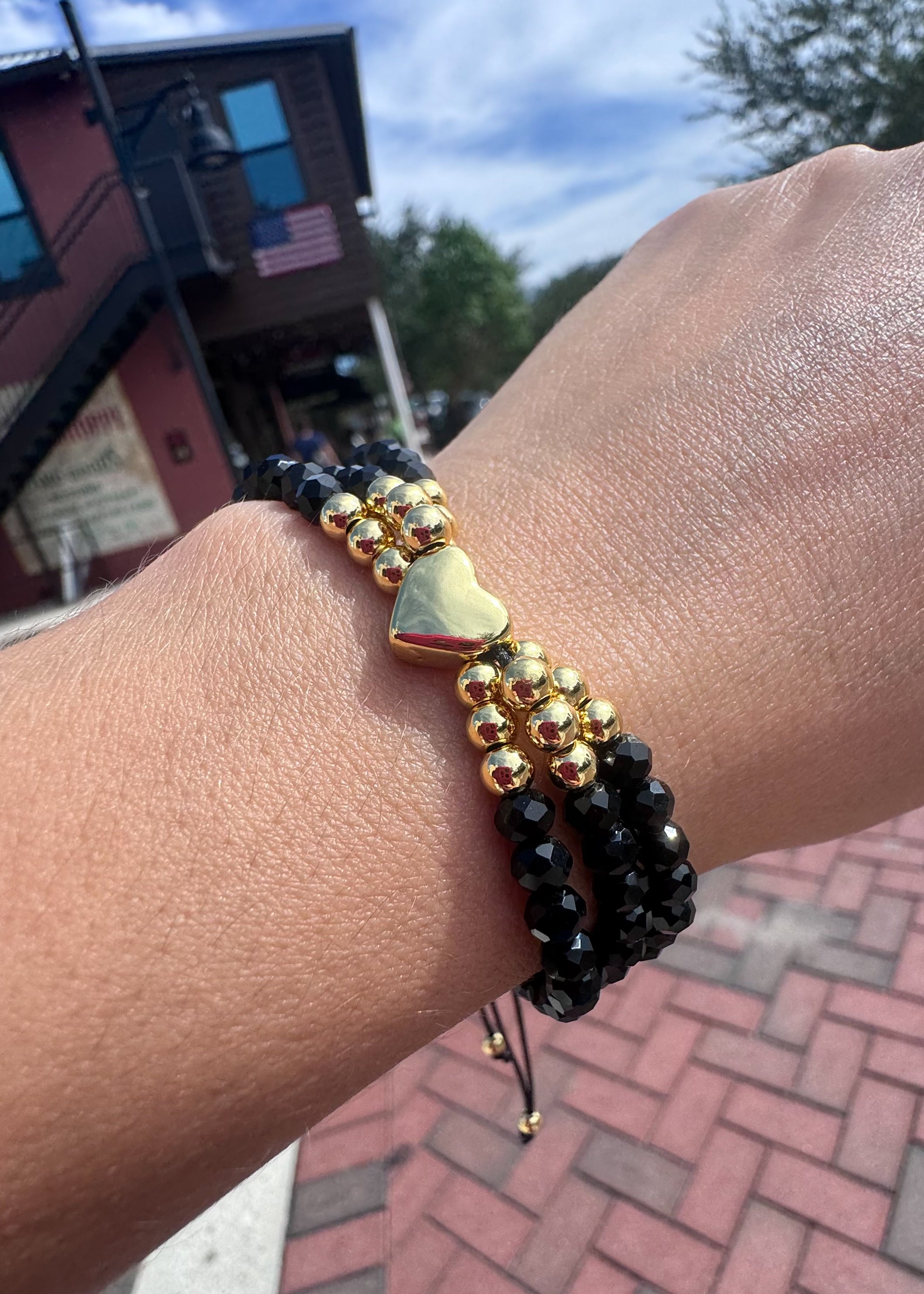 Black Crystals 3 Layers Heart Bracelet