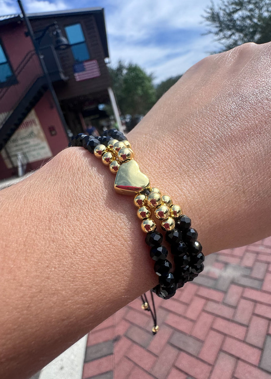 Black Crystals 3 Layers Heart Bracelet